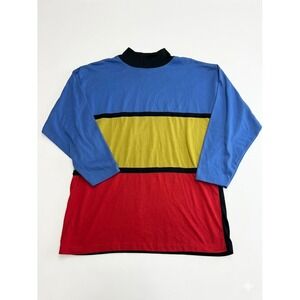 Marnie West Top Women Medium Multicolor Good Colorblock Mock Neck Vintage